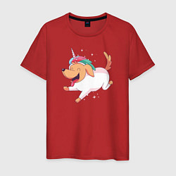 Футболка хлопковая мужская Собачка в костюме Единорога, цвет: красный