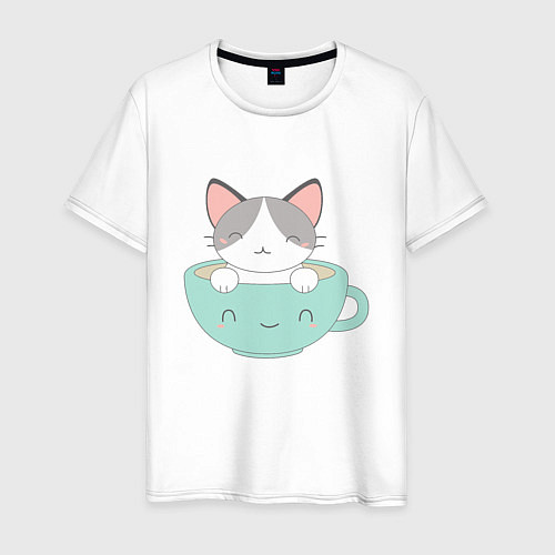 Мужская футболка Чайный котик / Белый – фото 1