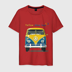 Футболка хлопковая мужская Я люблю вас Yellow-blue bus, цвет: красный