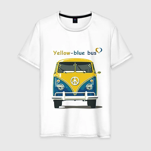 Мужская футболка Я люблю вас Yellow-blue bus / Белый – фото 1