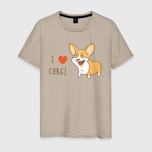 Мужская футболка I LOVE CORGI / Миндальный – фото 1