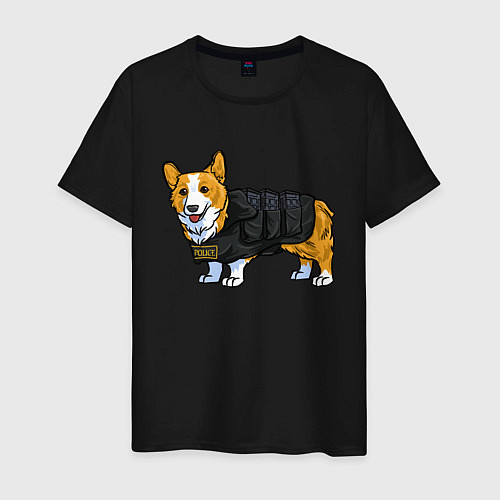 Мужская футболка Corgi police / Черный – фото 1