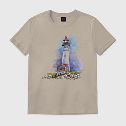 Футболка хлопковая мужская Crisp Point Lighthouse, цвет: миндальный