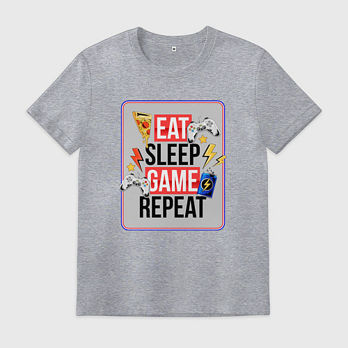 Мужская футболка EAT SLEEP GAME REPEAT / Меланж – фото 1