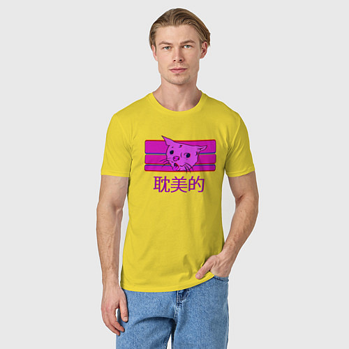 Мужская футболка Aesthetic cat meme / Желтый – фото 3