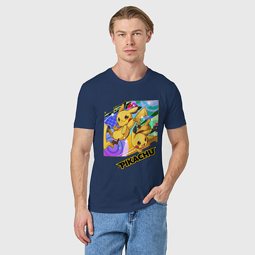 Мужская футболка Pikachu / Тёмно-синий – фото 3