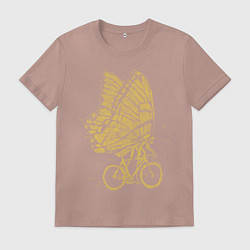 Футболка хлопковая мужская Бабочка на велосипеде, цвет: пыльно-розовый