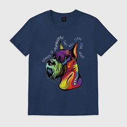 Футболка хлопковая мужская Берегись шнауцеров!, цвет: тёмно-синий