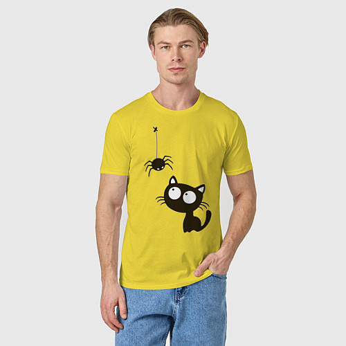 Мужская футболка Котик и паучек / Желтый – фото 3