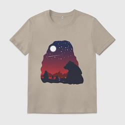 Футболка хлопковая мужская Медведь, цвет: миндальный