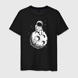 Футболка хлопковая мужская Космонавт на луне, цвет: черный