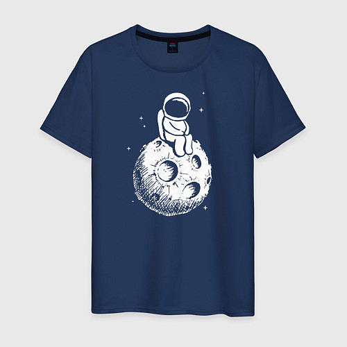Мужская футболка Космонавт на луне / Тёмно-синий – фото 1