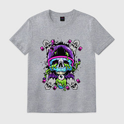 Футболка хлопковая мужская Crazy skull - skateboard, цвет: меланж