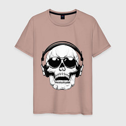 Футболка хлопковая мужская Skull Music lover, цвет: пыльно-розовый