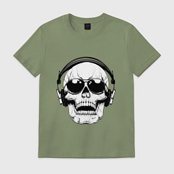 Футболка хлопковая мужская Skull Music lover, цвет: авокадо