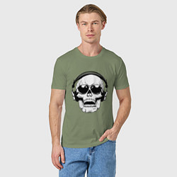 Футболка хлопковая мужская Skull Music lover, цвет: авокадо — фото 2