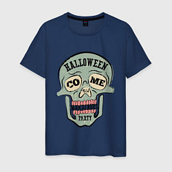 Футболка хлопковая мужская Halloween Skull Retro, цвет: тёмно-синий