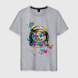 Футболка хлопковая мужская Кошка космонавт, цвет: меланж
