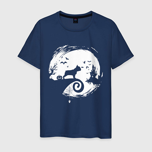 Мужская футболка Полнолуние Французский бульдог / Тёмно-синий – фото 1
