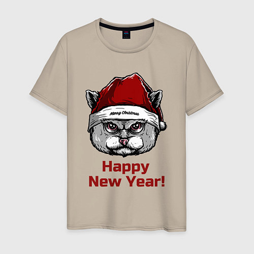 Мужская футболка Злой кот Happy New Year! / Миндальный – фото 1