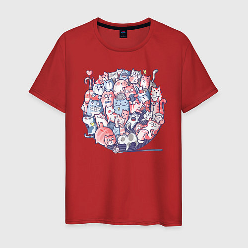 Мужская футболка Doodle cats / Красный – фото 1