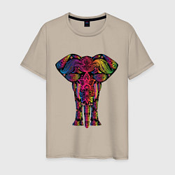 Футболка хлопковая мужская  Слон с орнаментом, цвет: миндальный