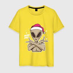 Футболка хлопковая мужская Alien Santa, цвет: желтый