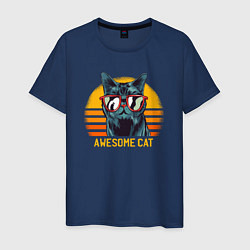 Футболка хлопковая мужская Awesome Cat, цвет: тёмно-синий