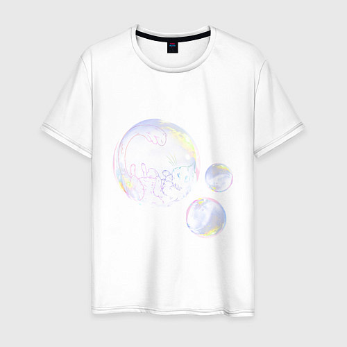 Мужская футболка Котик в пузыре, белый / Белый – фото 1
