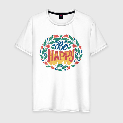 Мужская футболка Be Happy Lettering / Белый – фото 1