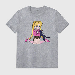 Футболка хлопковая мужская Усаги и Луна, цвет: меланж