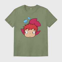 Футболка хлопковая мужская Рыбка Поньо на утесе, цвет: авокадо