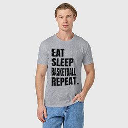 Футболка хлопковая мужская EAT SLEEP BASKETBALL REPEAT, цвет: меланж — фото 2