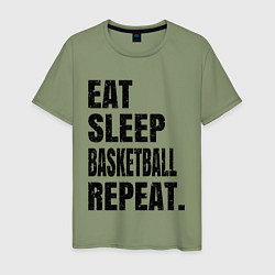 Футболка хлопковая мужская EAT SLEEP BASKETBALL REPEAT, цвет: авокадо