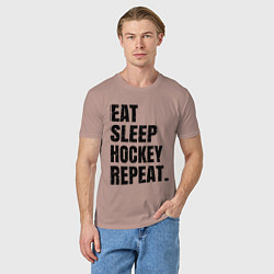 Футболка хлопковая мужская EAT SLEEP HOCKEY REPEAT, цвет: пыльно-розовый — фото 2