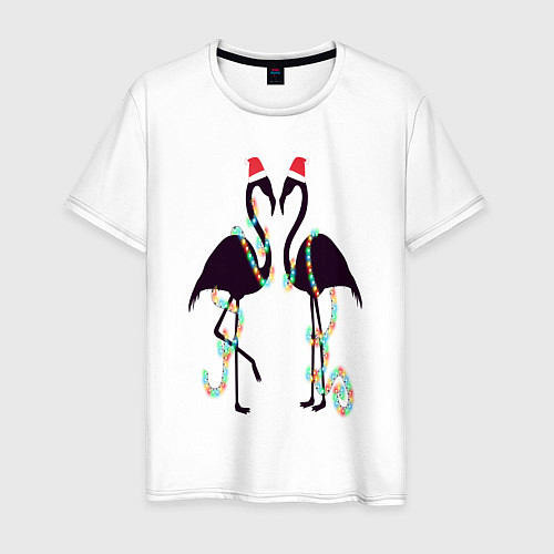 Мужская футболка Новогодние фламинго / Белый – фото 1