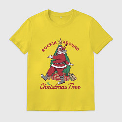 Футболка хлопковая мужская Rockin Santa, цвет: желтый