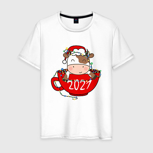 Мужская футболка Милый бычок 2021 / Белый – фото 1