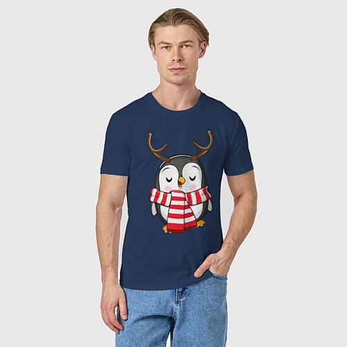 Мужская футболка Пингвин в шарфике / Тёмно-синий – фото 3