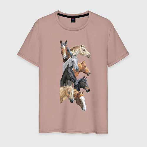 Мужская футболка Лошади / Пыльно-розовый – фото 1