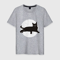 Футболка хлопковая мужская Черный кот, цвет: меланж