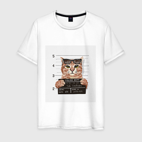 Мужская футболка Арестованный кот / Белый – фото 1