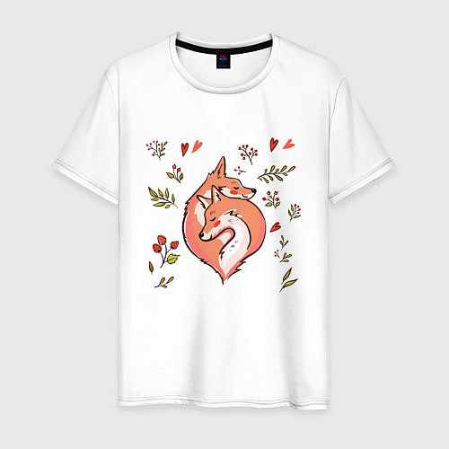 Мужская футболка Влюблённые лисички акварелью / Белый – фото 1