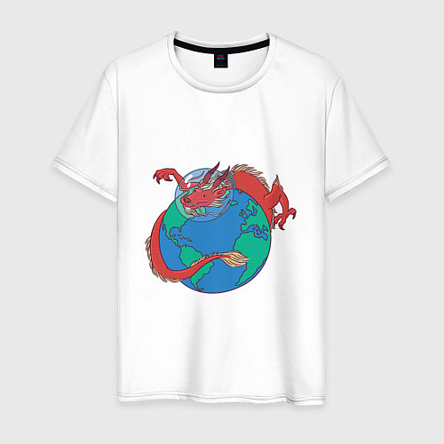 Мужская футболка Дракон астронавт над планетой / Белый – фото 1