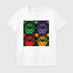 Футболка хлопковая мужская Коты, цвет: белый