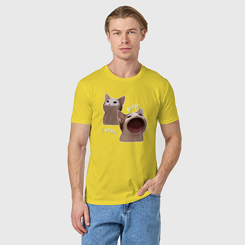 Мужская футболка Cat Pop - Мем / Желтый – фото 3
