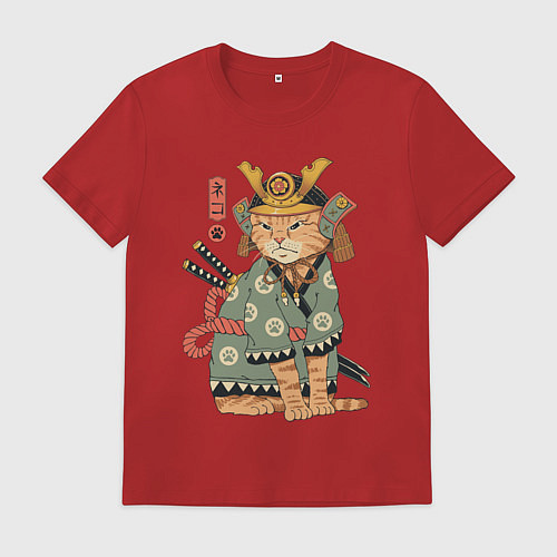 Мужская футболка Кот Самурай / Красный – фото 1