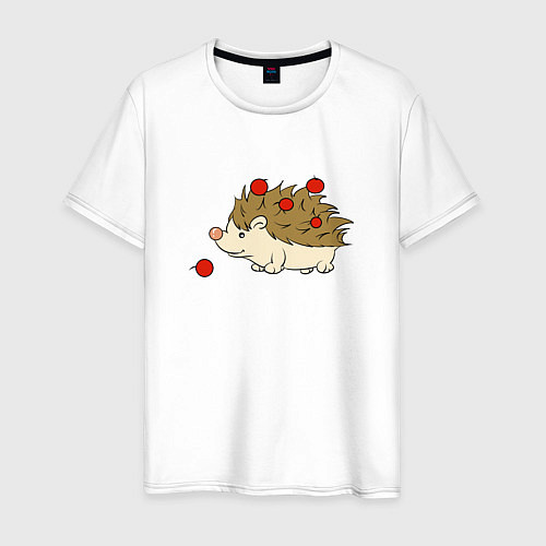 Мужская футболка Ёжик с яблоками / Белый – фото 1