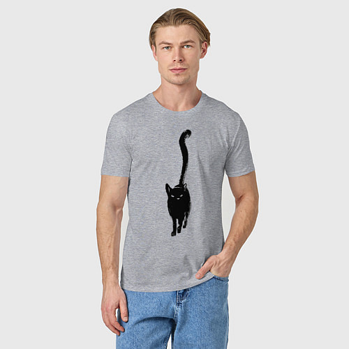 Мужская футболка Черный кот тушью / Меланж – фото 3