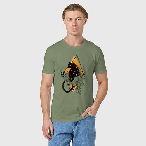 Мужская футболка Cat in flowers / Авокадо – фото 3